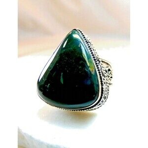 Large Bloodstone Heliotrope Sterling Silver Ring Size 7.25